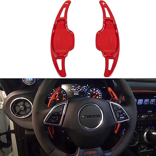 Yoursme Cubierta de extensión de aluminio rojo para palanca de cambios para el volante, accesorios interiores para Chevy Chevrolet Camaro 2012-2015