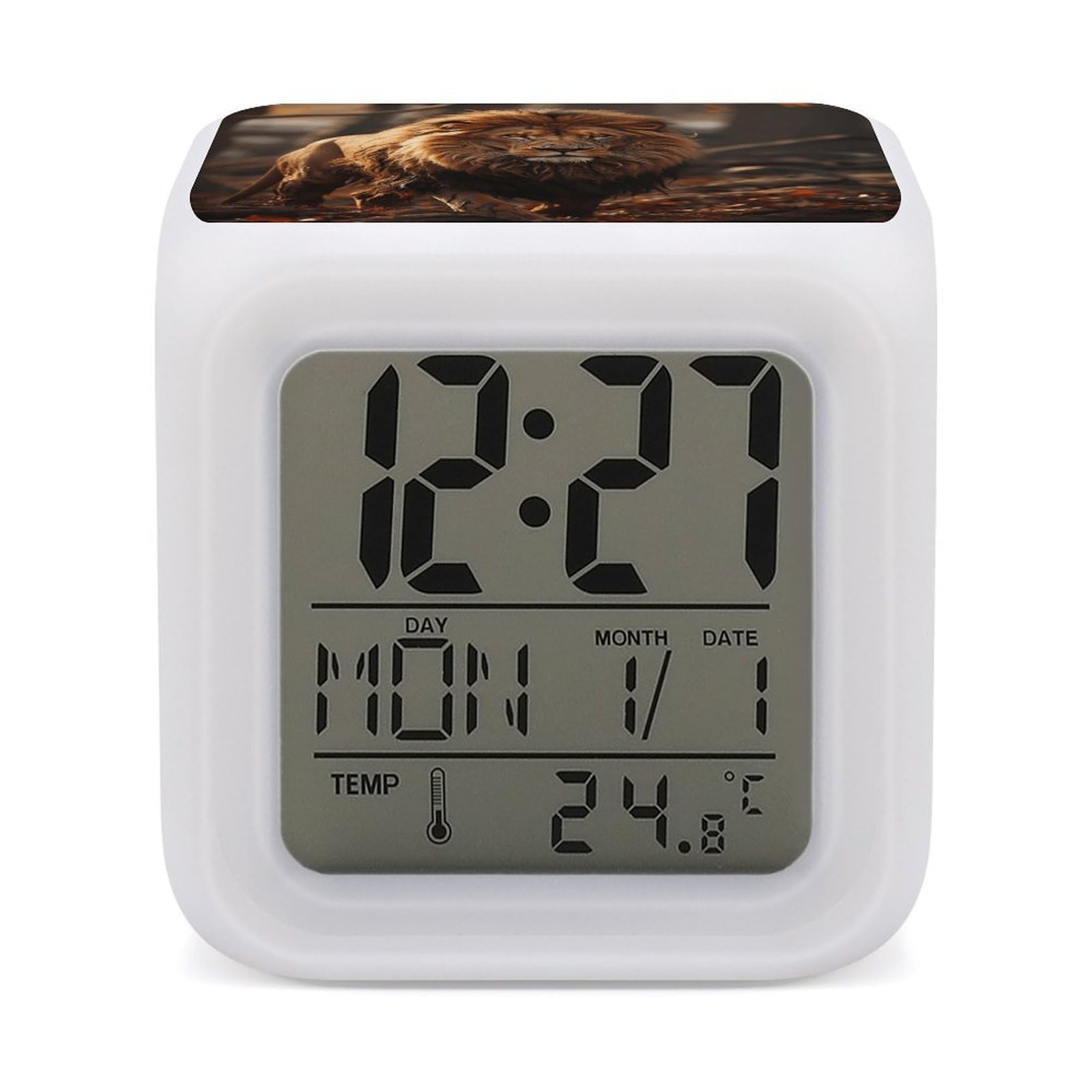 VstaDank Lion Image Alarm Clock Sleep Trainer 7 Color Changing Night Light Modern Touch Bedside Lamp Fashion Digital Clock with Temperature Display Wake Clocks for Loud Alarm