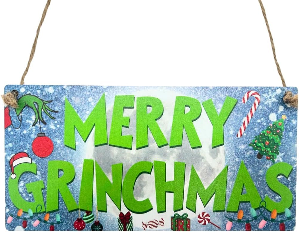 Second Ave Funny Merry Grinchmas Christmas Xmas Wooden Hanging Decoration Festive Home Sign Plaque