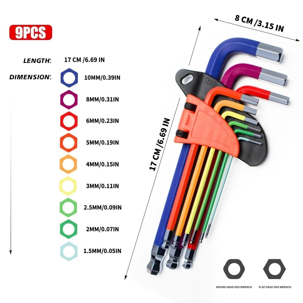 Set di 9 chiavi a brugola metriche Hex-Plus multicolore con fodero BlackLaser(9pcs-a)