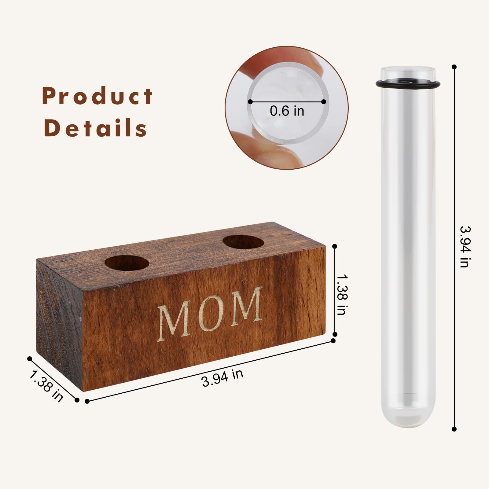 Mini magnetyczne drewniane wazony z grawerunkiem MOM & Love You – drewniane klocki z probówkami, dekoracja stołu i lodówki, prezenty dla mamy od córki, wyjątkowe prezenty urodzinowe dla mamy od syna