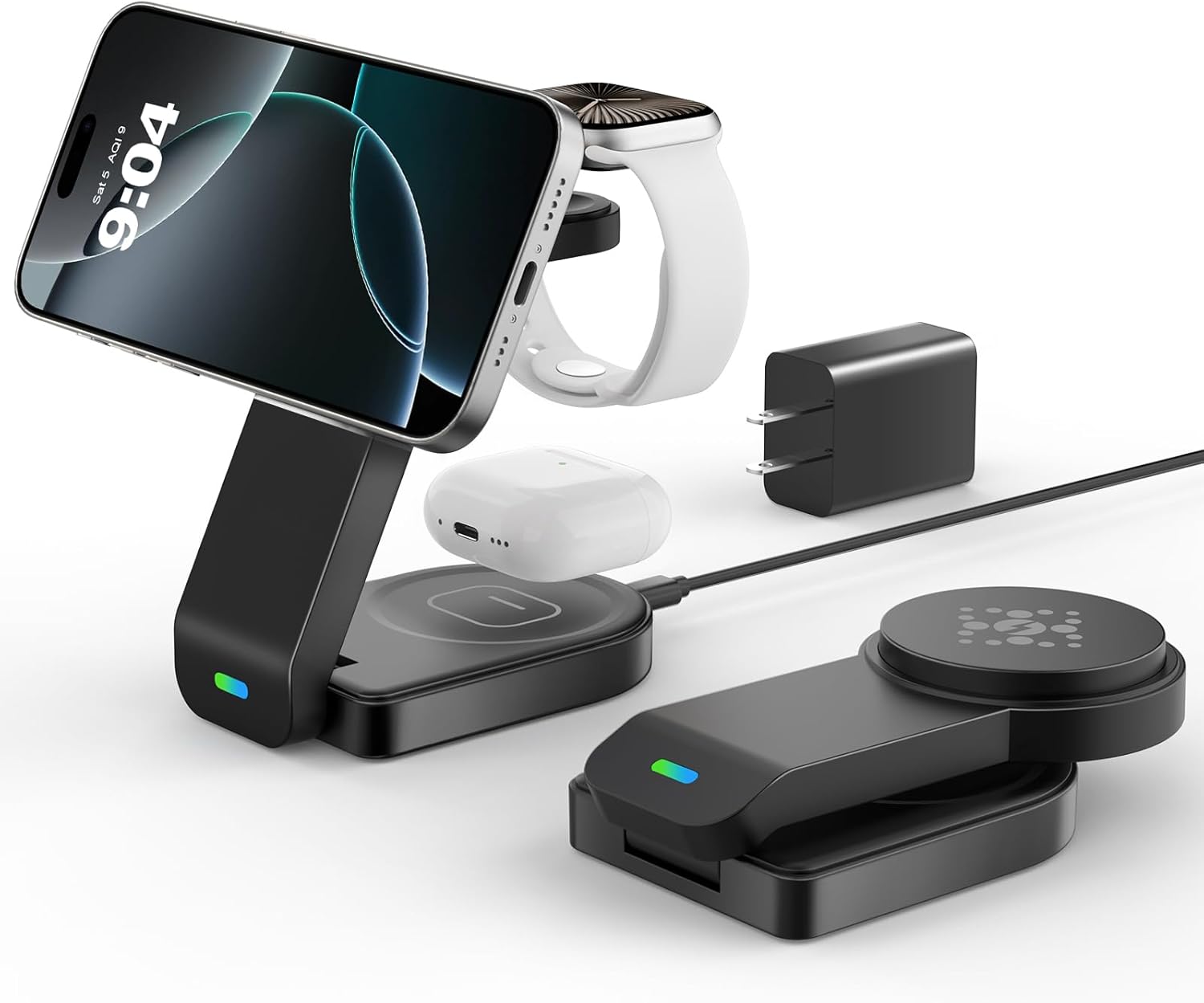 3 in 1 Wireless Charging Station Compatible with Apple,Foldable Magnetic Wireless Charger for iPhone 16/15/14/13/12,Apple Watch Series 10/Ultra 2/Ultra/9/8/7/6/5/4/SE/SE 2,Air-Pods 4/3/Pro/2(Black) 3 in 1 Wireless Charging Station Compatible with Apple,Foldable Magnetic Wireless Charger for iPhone 16/15/14/13/12,Apple Watch Series 10/Ultra 2/Ultra/9/8/7/6/5/4/SE/SE 2,Air-Pods 4/3/Pro/2(Black)