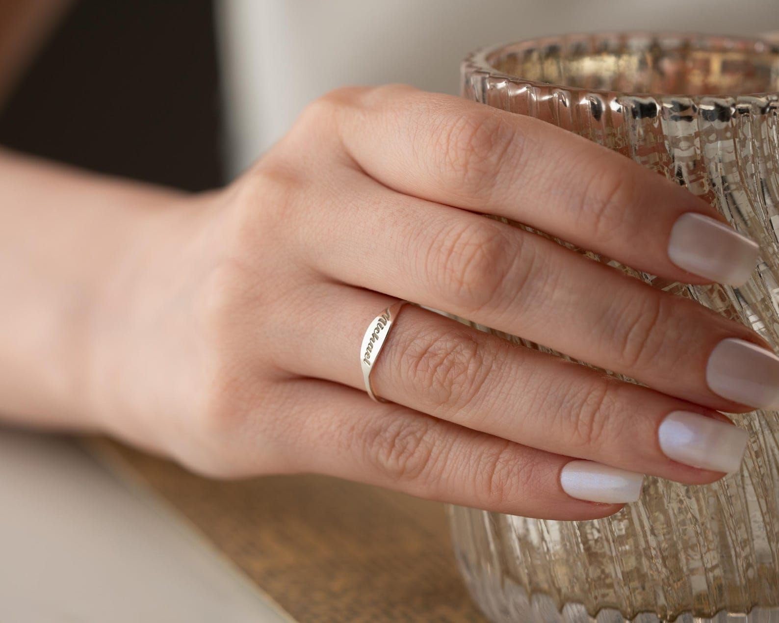 Sterlingsilber 925 Namensring individuell Gravur Datum Erinnerung filigran Schmuck zum Jubiläum