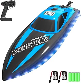 VOLANTEXRC RC Boat 20MPH Fast Remote Control Boat with Lights 2.4Ghz Toy Boat for Pools and Lakes with 2 Rechargeable Batt...