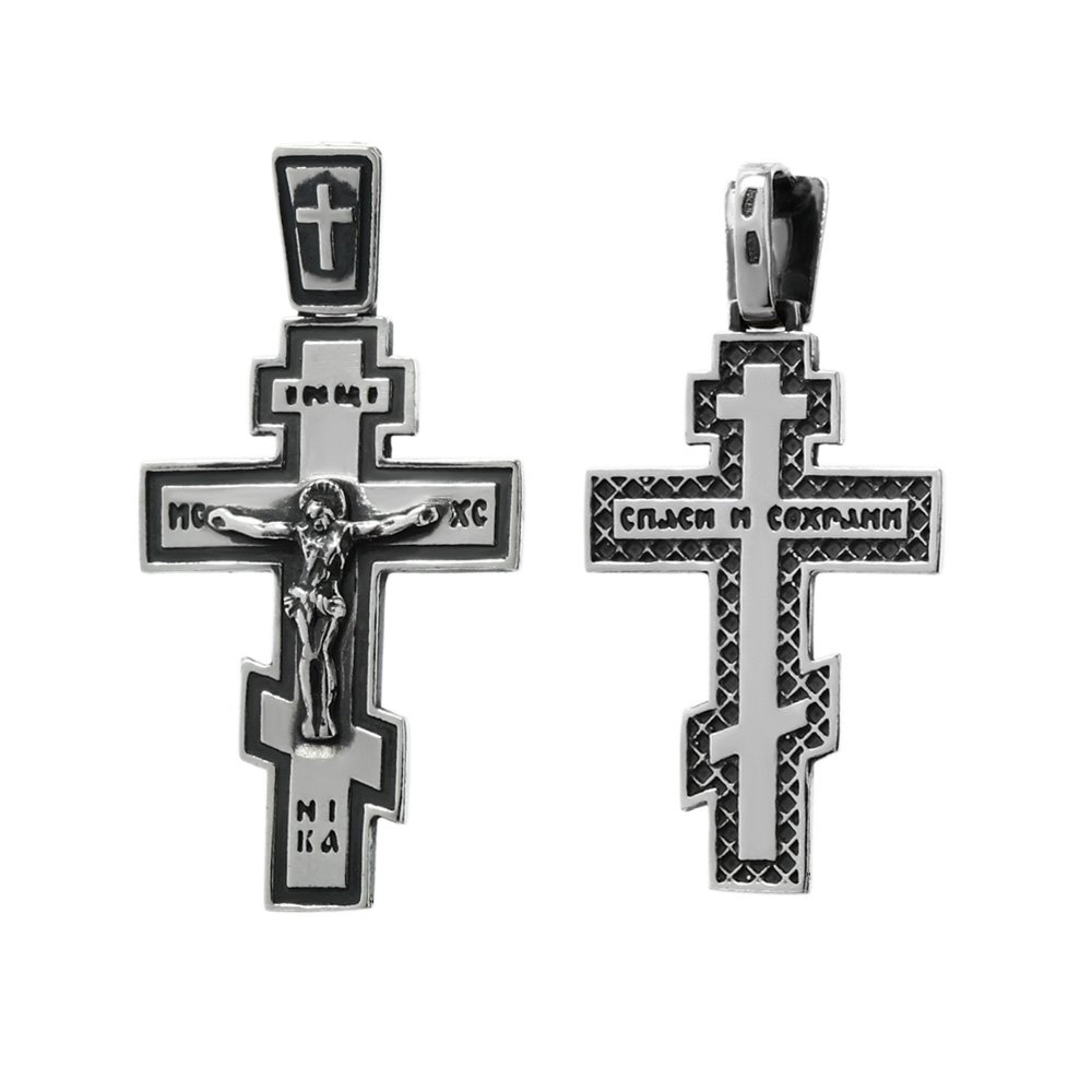 Pendentif Croix Orthodoxe NKlaus - Argent 925, Noirci - 30x20mm - Foi/baptême