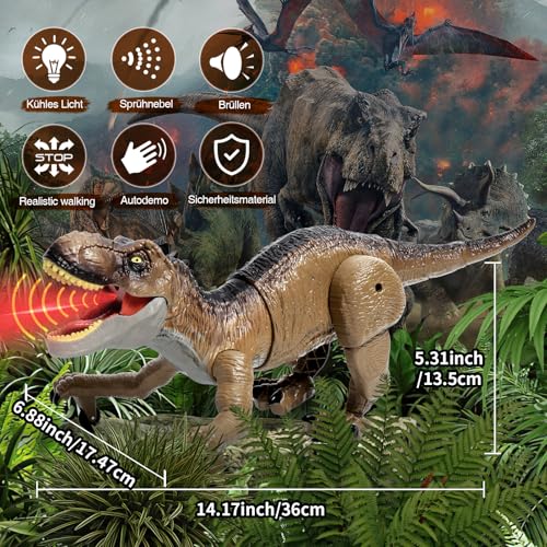 Sunrad Kinder Ferngesteuertes Dinosaurier Spielzeug,Elektronik T-Rex Dino Spielzeug mit Sprühen, Lichtern und Brüllen, Gehen… – Ansicht 2