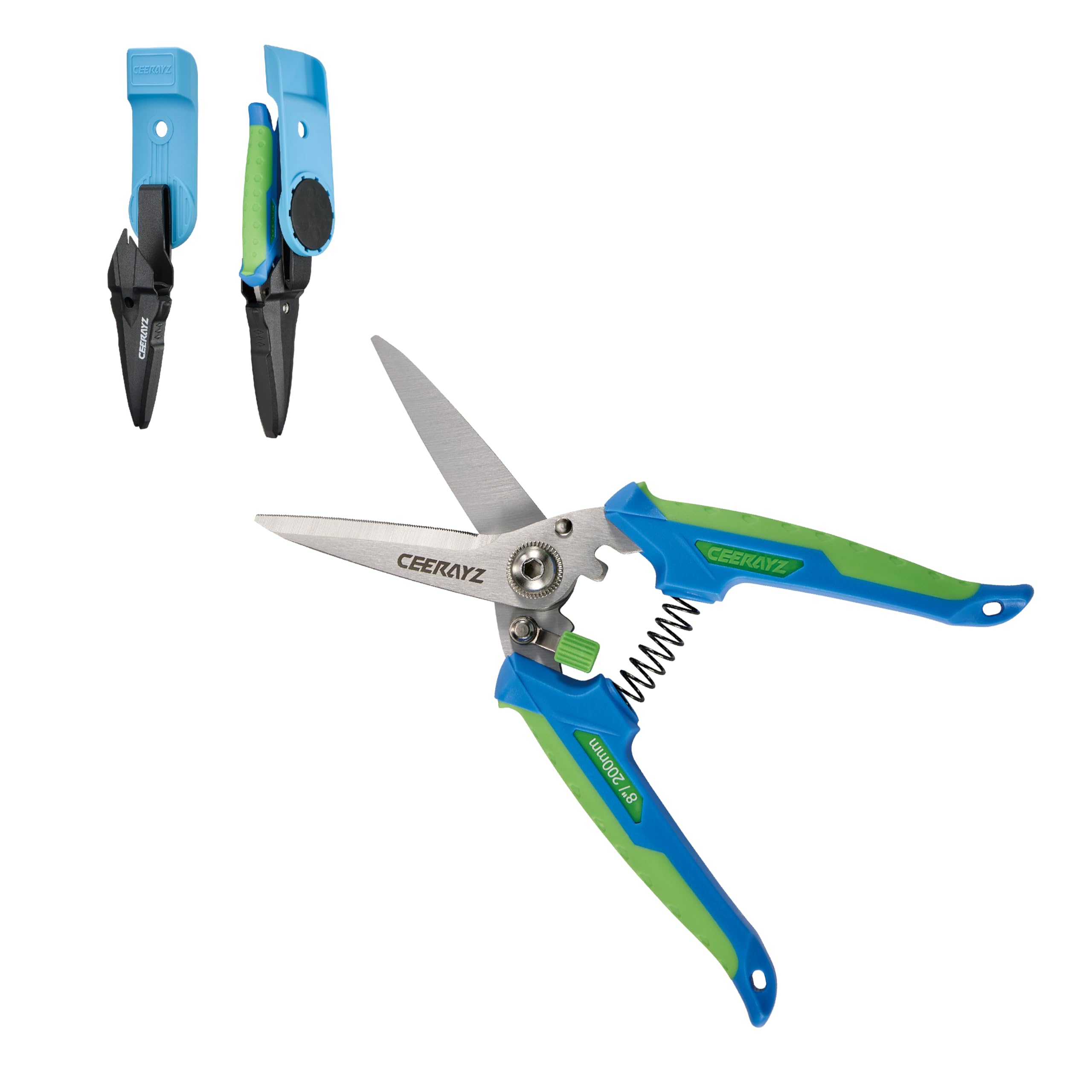 CEERAYZ 8" Scissors All Purpose, Heavy Duty, Multipurpose, for DIY Projects, Office, Production Lines, Pruning, with Protective Sheath and Magnetic