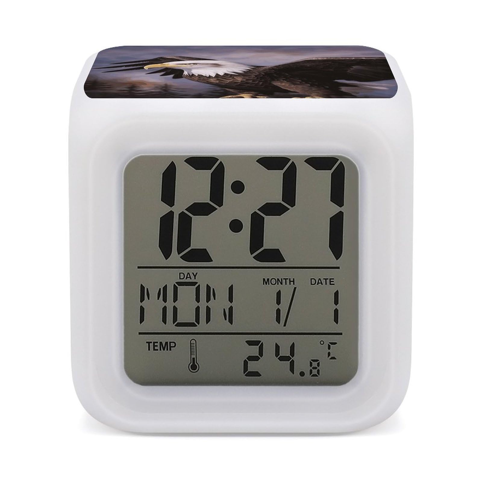 FekiLoot Bald Eagle Alarm Clock for Heavy Sleepers Wake Up Digital Clock with 7 Color Changing Night Light Super Loud Digital Alarm Clocks Small Machine Alarm Clocks
