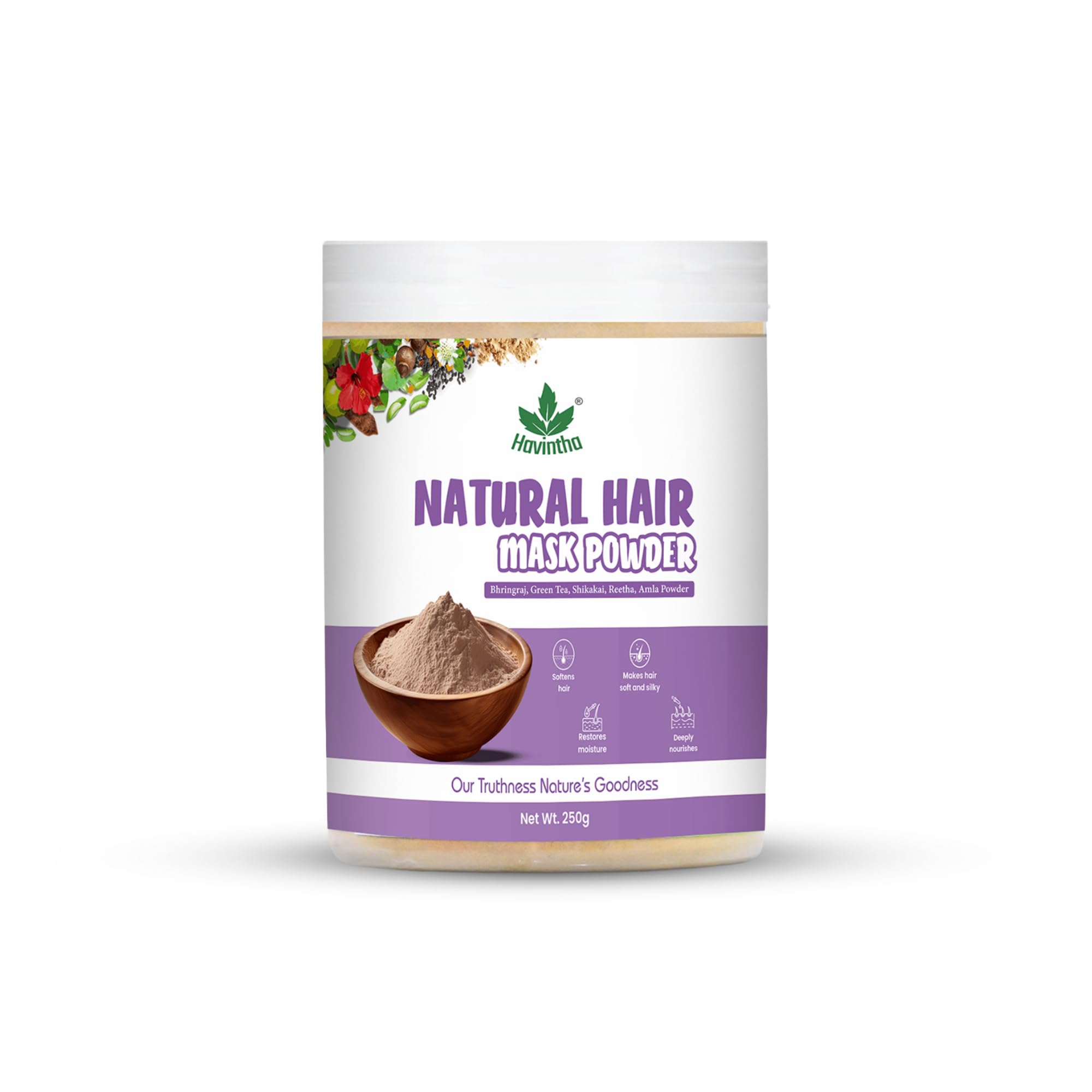Havintha Hair Mask Powder For Hair Fall Growth Split Ends Luster Shining Nourishment | Dry and Frizzy Hair | Herbal & Natural Cleanser | Controls Dandruff - 250 Grams - Pack Of 1