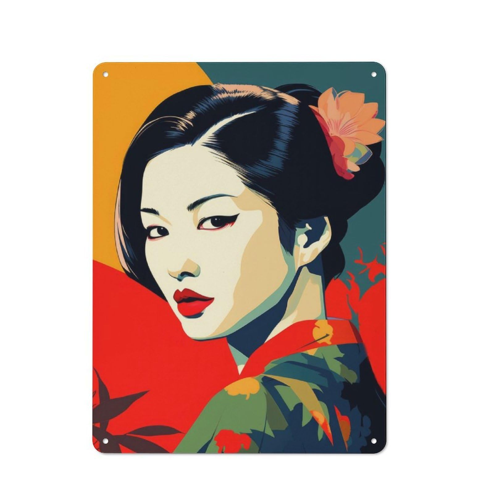 Junmoney Zen Geisha Beauty Vintage Metal Wall Sign 40X30cm For Studio Or Craft Room, For Vintage Wall Decor Fans, For Metal Sign Collectors