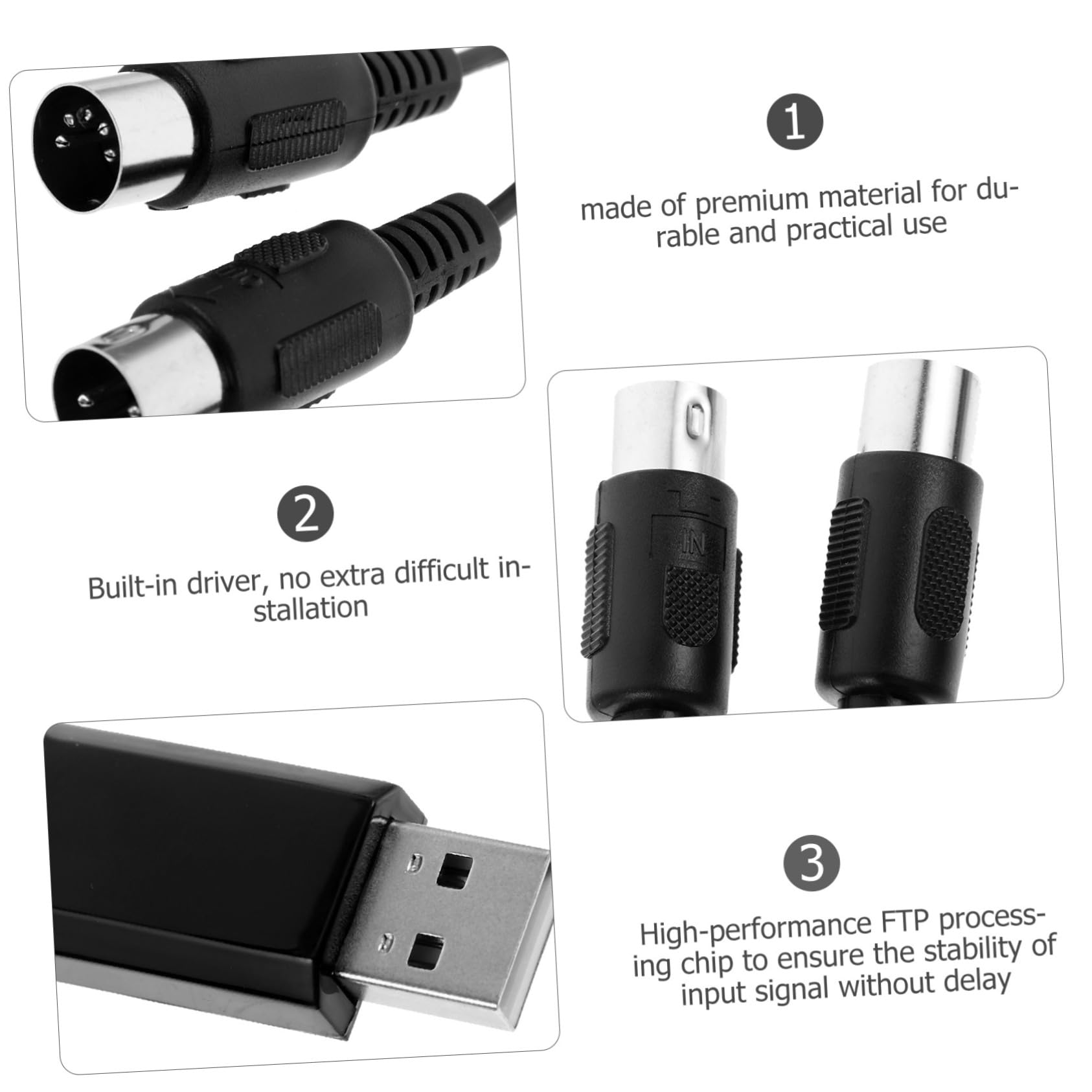 ibasenice 3pezzi Cavo Convertitore Midi Usb Per Tastiera Musicale Adattatore Professionale Per Pc Laptop Compatibile Con e Trasmissione Dati Veloce e Stabile
