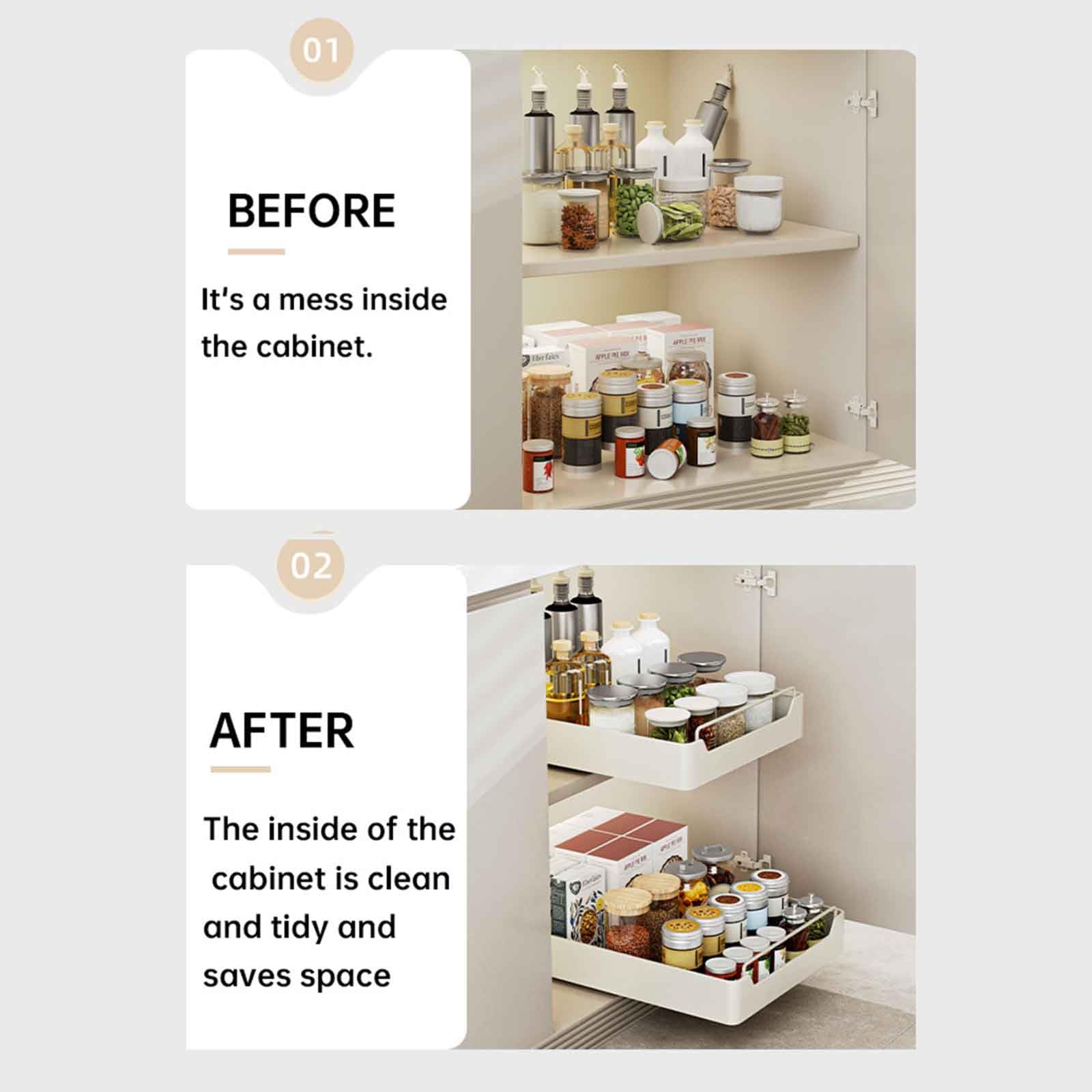 Kashyke Ausziehbarer Schrank Organizer, Slide Out Drawer Pull Out Cabinet Organizer Kitchen, Schrank Ausziehbare Schublade Küche zum Kleben, Teleskopschublade Küche ohne Bohren (43 * 7 * 30cm)