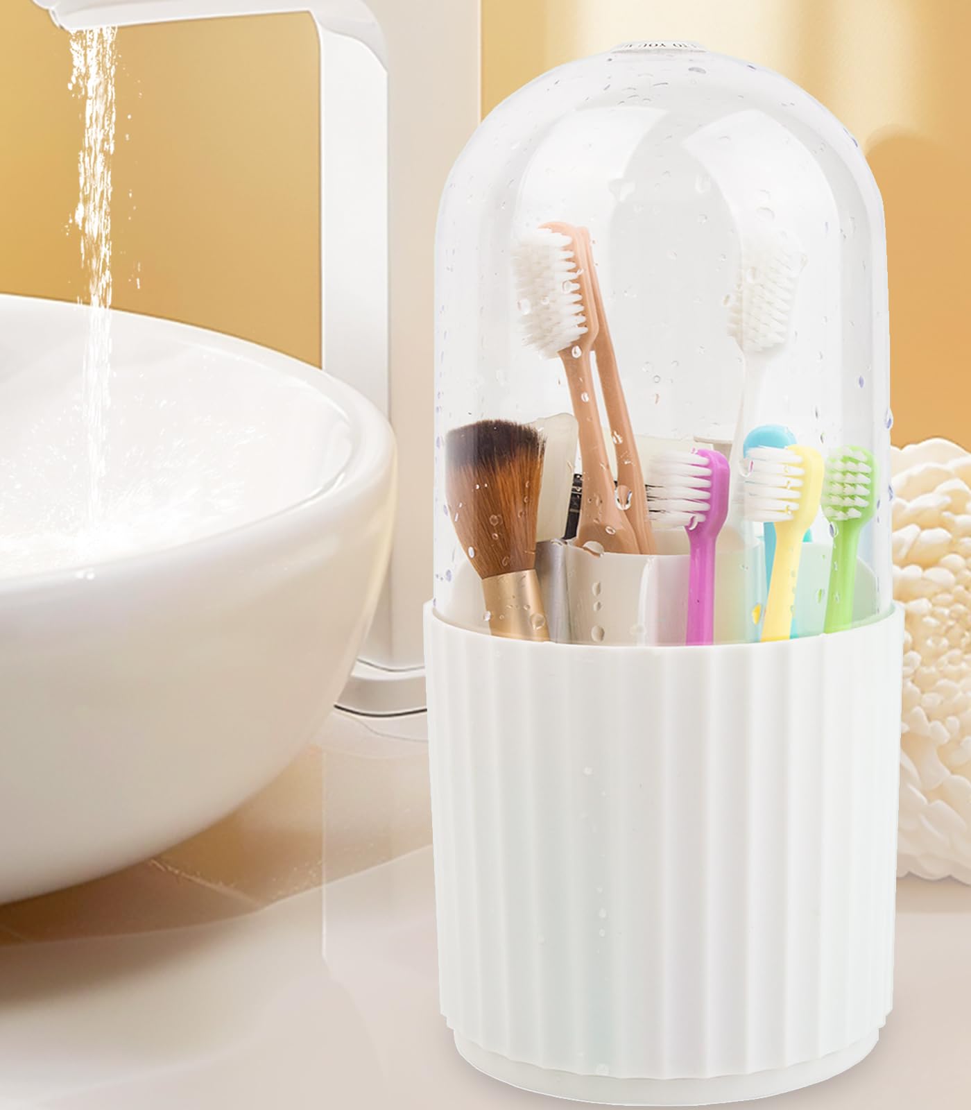 Soportes para cepillos de dientes para baños, soportes giratorios de 5 secciones para cepillos de dientes con tapa, organizador de fregadero de baño, encimera, cepillo de dientes eléctrico y soporte