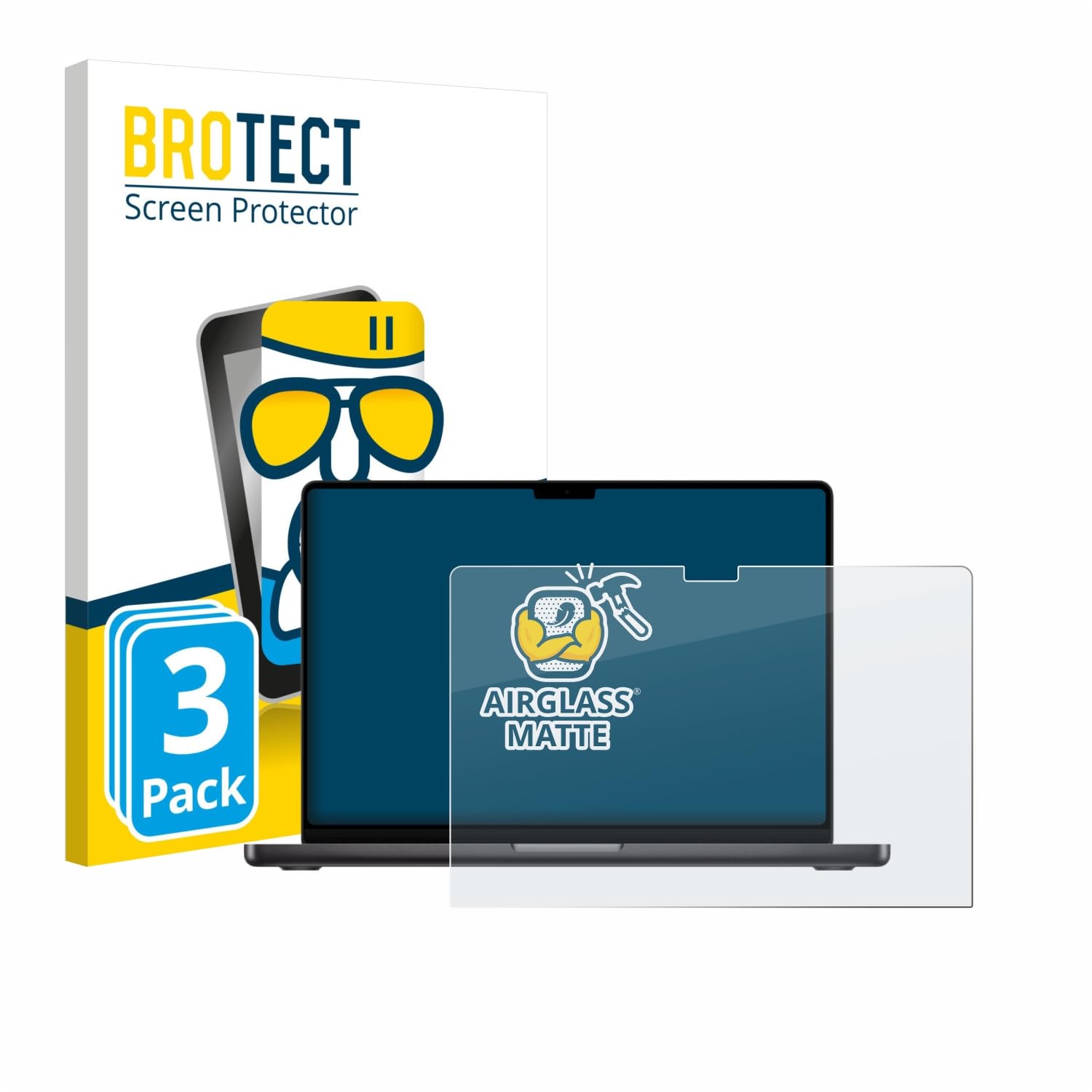 BROTECT 3 Unidades Lámina Cristales para Apple MacBook Pro 16" M5 2026 | Mate Protección Pantalla Made in Germany, Anti-Reflejos Dureza 9H Anti-Arañazos