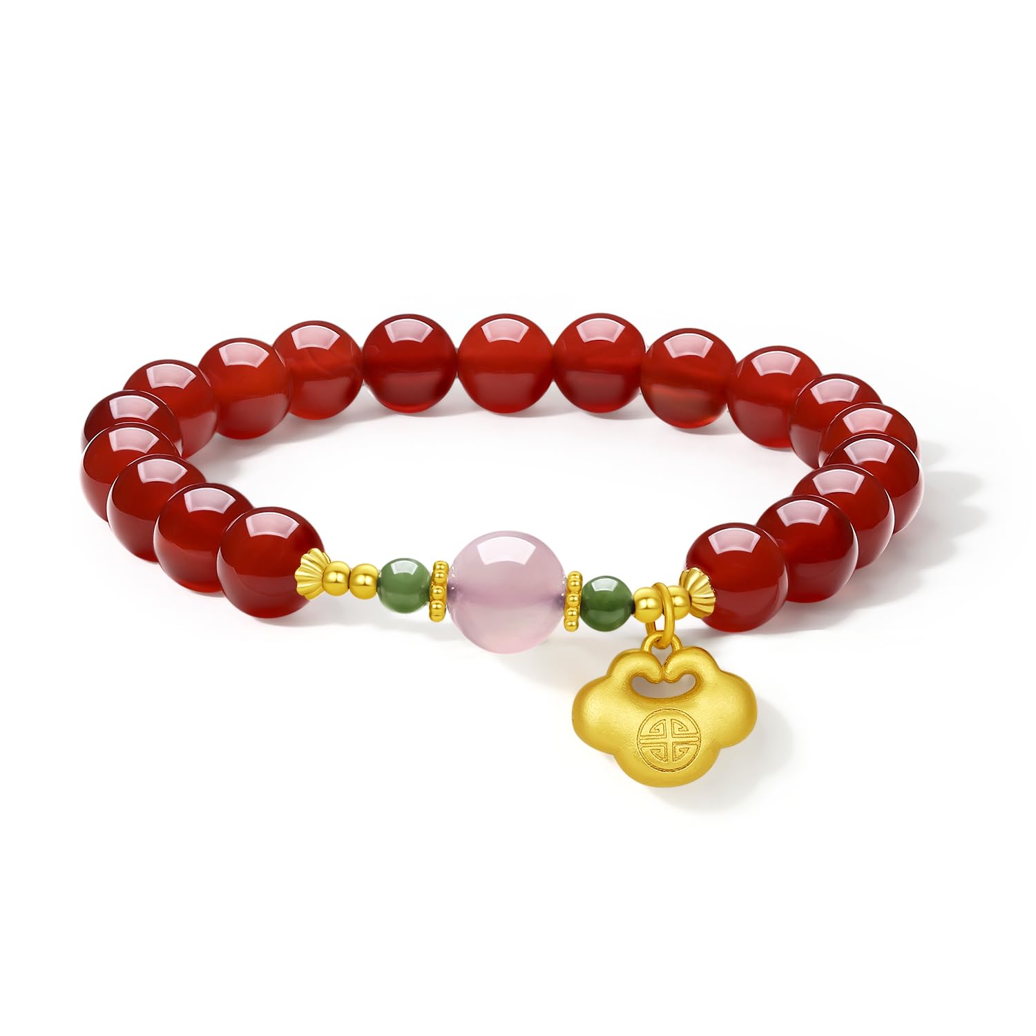 Agate Bracelet Beaded Stretch Bracelets with Good Lock Charm Silver Natural Gemstone Healing Bracelets Red Agate & Pink Agate Accessory for Women