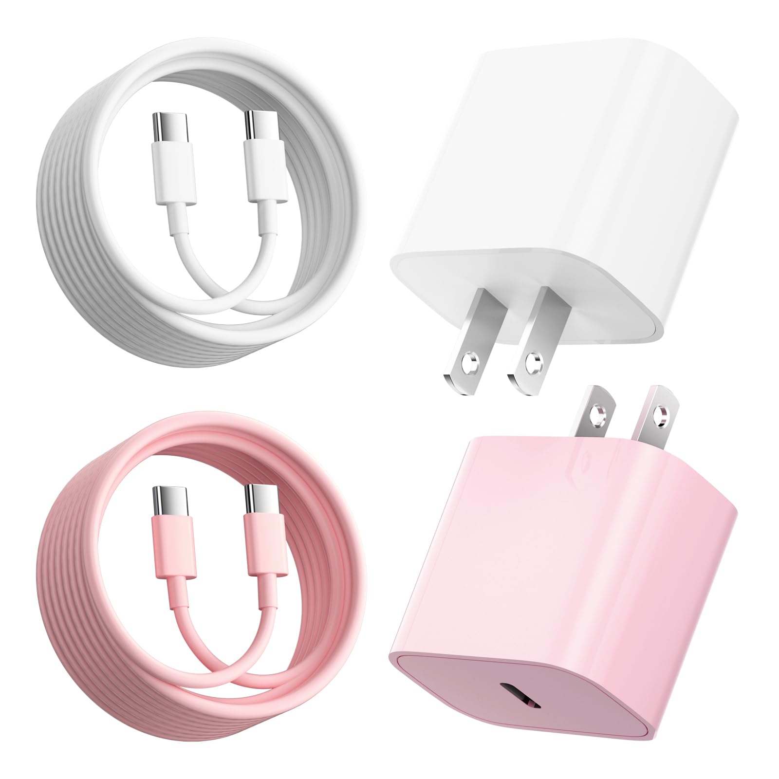 2-Pack for iPhone 16 Charger Pink Type C Fast Charging, 20W USB C Charger Block Cord for iPhone 15/16 Pro Max, iPad Pro, Pixel 9/8/7, with 6FT Long