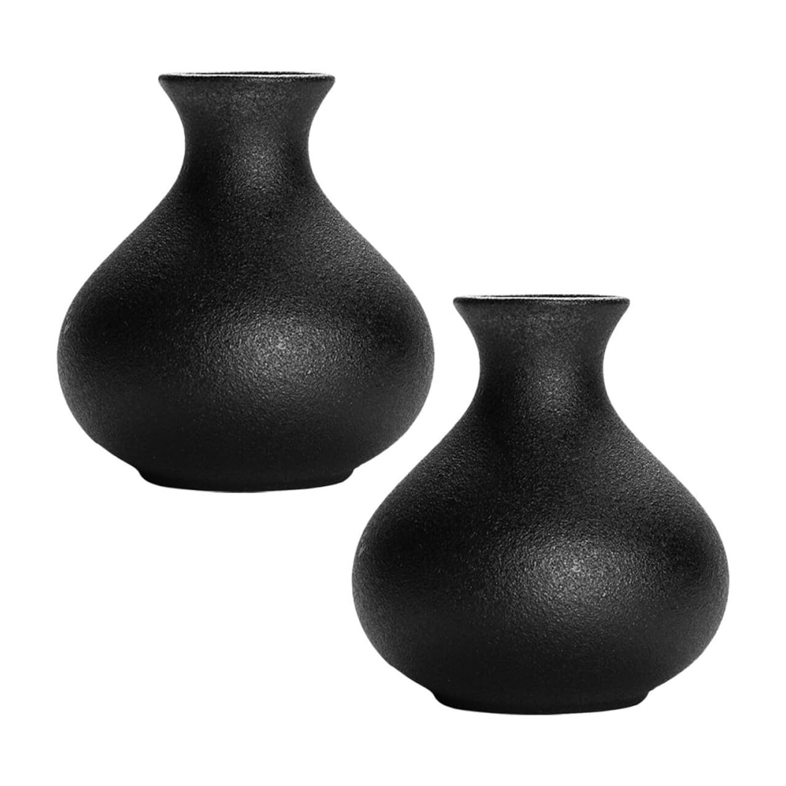 Unique 2pcs Matte Black Ceramic Vase Set Handmade Glazed Hydroponic Flower Arrangement Containers Aesthetic Room Decor