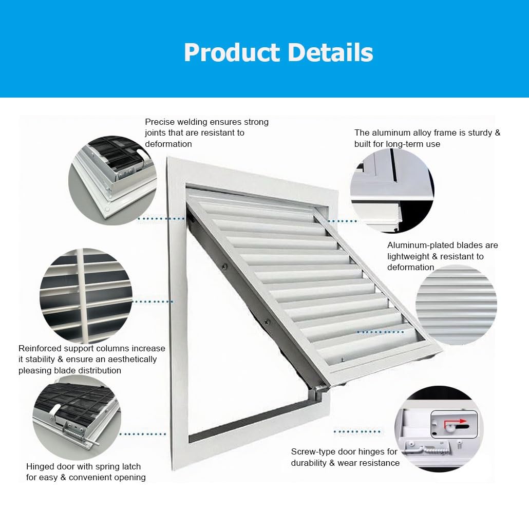 Tapa de ventilación, Panel de Acceso de ventilación con Rejilla de Aluminio - Rejilla Decorativa Blanca con Filtro para cobertizo, ático, hogar, Oficina, Escuela, Hospital (27,6 x 29,5 pulga