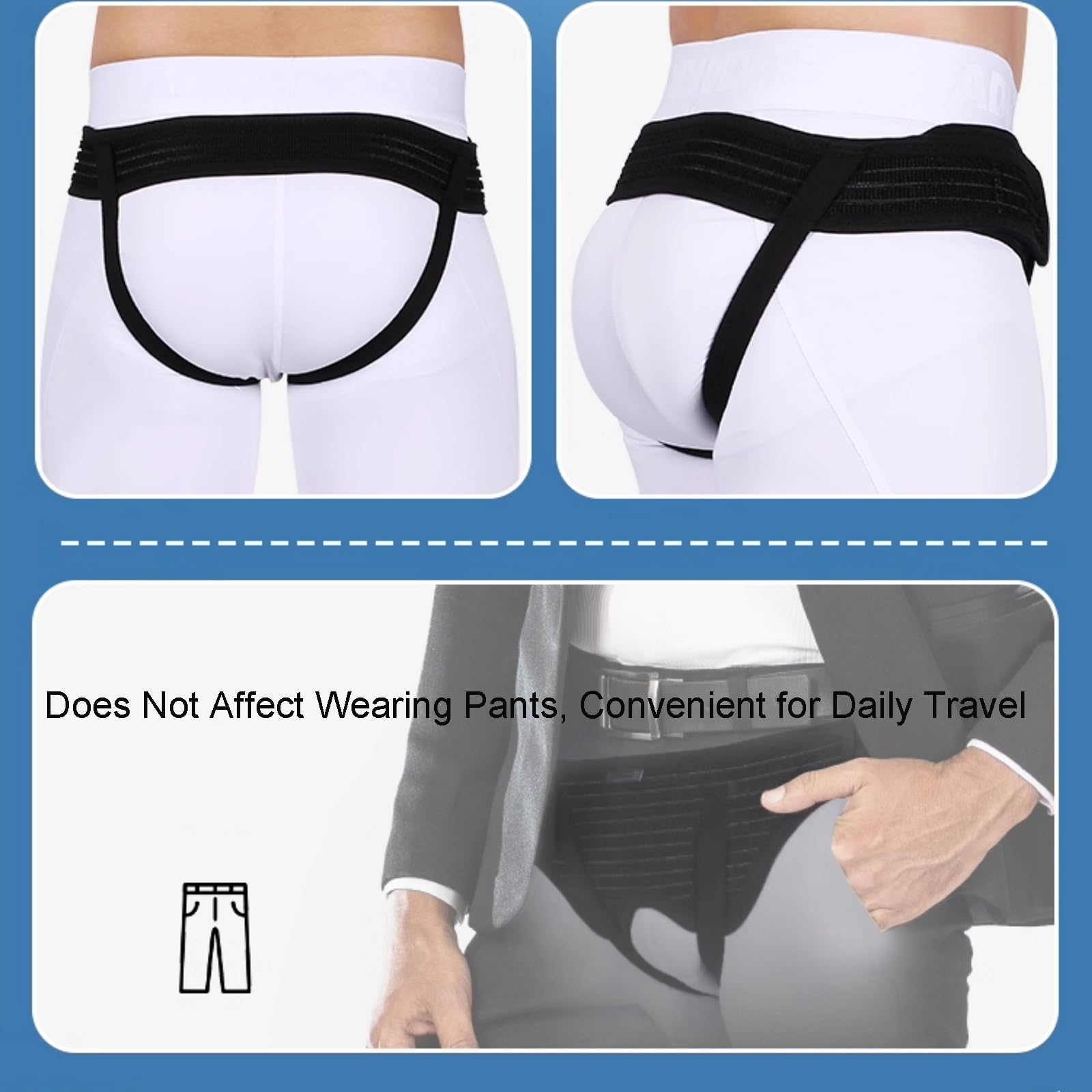 Hernia Inguinal Hombre, Ajustables Faja de Hernia Inguinal (Izquierda O Derecha), 2 Almohadillas de Compresión Extraíbles para Uso Diario Durante La Recuperación Posoperatoria (Negro, Grande)(Large)