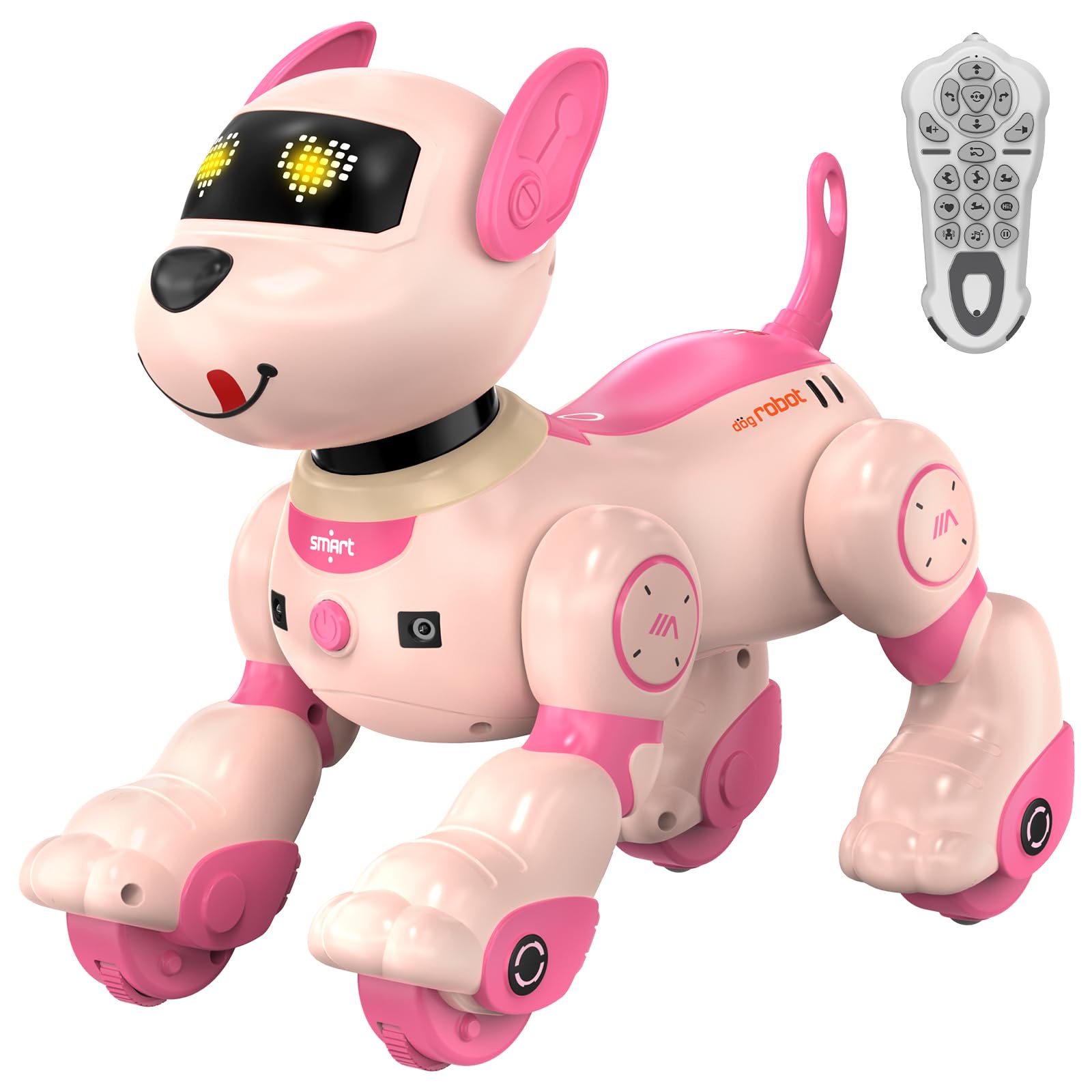 anysun Cane Robot, Giocattolo Cane Robot Ricaricabile, Giocattolo Programmabile con Funzione di Seguito, Comandi Vocali, Telecomando e Sensori Tattili, Regalo di Natale Ideale per Bambini (Rosa)