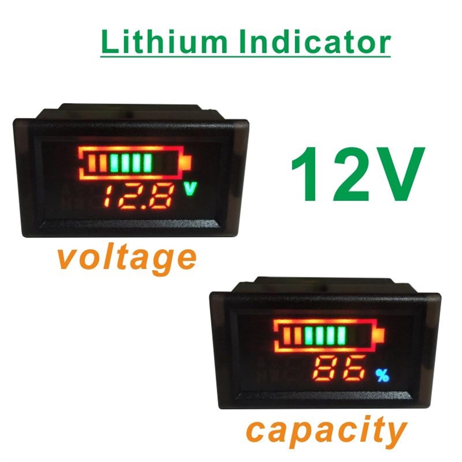 Indicatore del livello di carica della batteria al piombo for auto da 12 V Tester della batteria Misuratore di capacità della batteria al litio Tester LED Voltmetro Doppio display(Isolated RS485 Ver.,