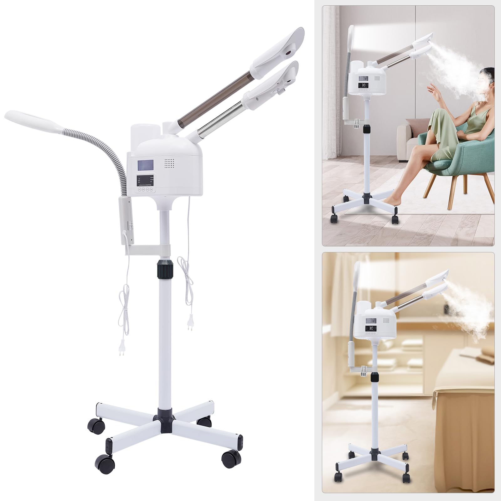 Vaporizzatore viso professionale 3 in 1 altezza regolabile funzione ozono, studio cosmetico sauna facciale evaporazione, per casa e salone di bellezza