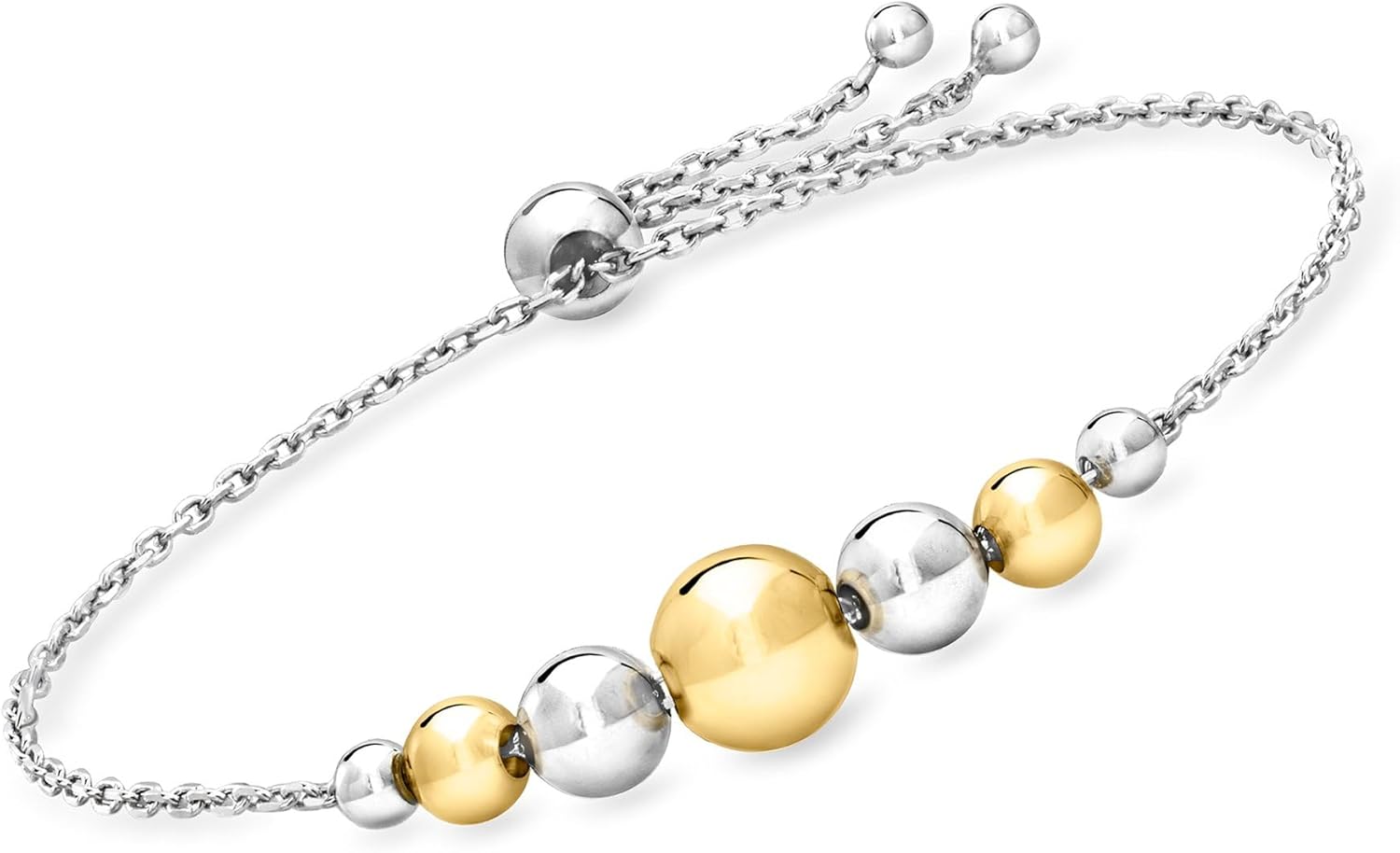 Ross-Simons Italian 3.5-8mm Sterling Silver and 18kt Gold Over Sterling Graduated Bead Bolo Bracelet