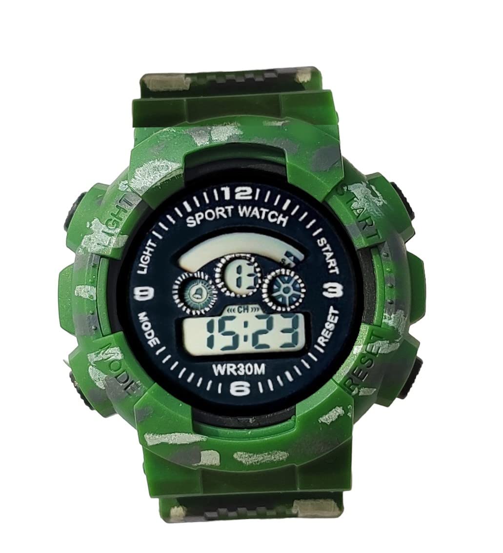 Sadhil Creations | Kids Unisex Digital 7 Lights | Glow in The Dark Sports Watch (with Box) with Alarm and Stop Watch for Boys and Girls Age- 3-12 Years. (Military Green) (B0C4B2J4K2) Amazon Price History, Amazon Price Tracker