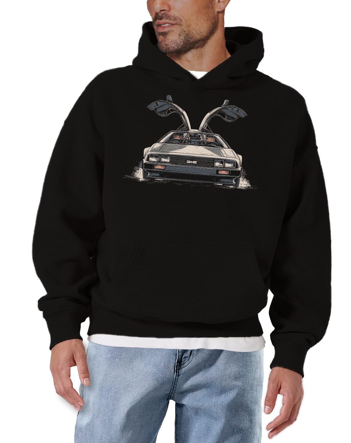 MAKAYA Felpa con Cappuccio Uomo Auto Vintage Hoodie con Motivo Futuro Retro Cotone