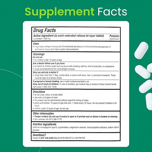Miniatura 7 de C'rcle Guaifenesin 1200mg 56 tabletas - Tabletas de guaifenesina para alivio de la congestión torácica y alivio de moco expectorante -