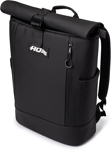 AO Coolers Nomad Backpack Cooler, Waterproof Roll-Top, Insulated, Black, 12-Can