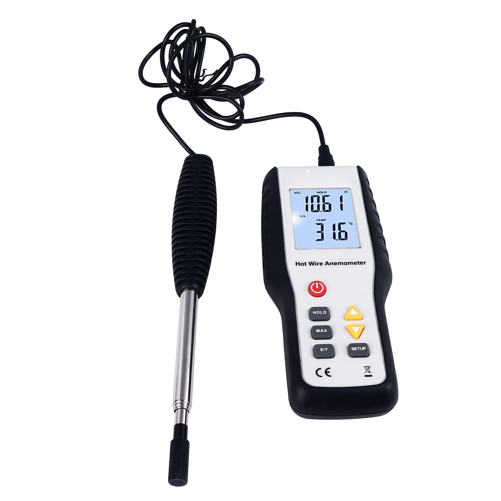 Anemómetro Térmico Anemómetro Térmico LCD Pantalla LCD Medidor de Velocidad del Viento Portátil de Alta Sensibilidad con Medición de Temperatura y Sonda Extensible - para Operaciones en