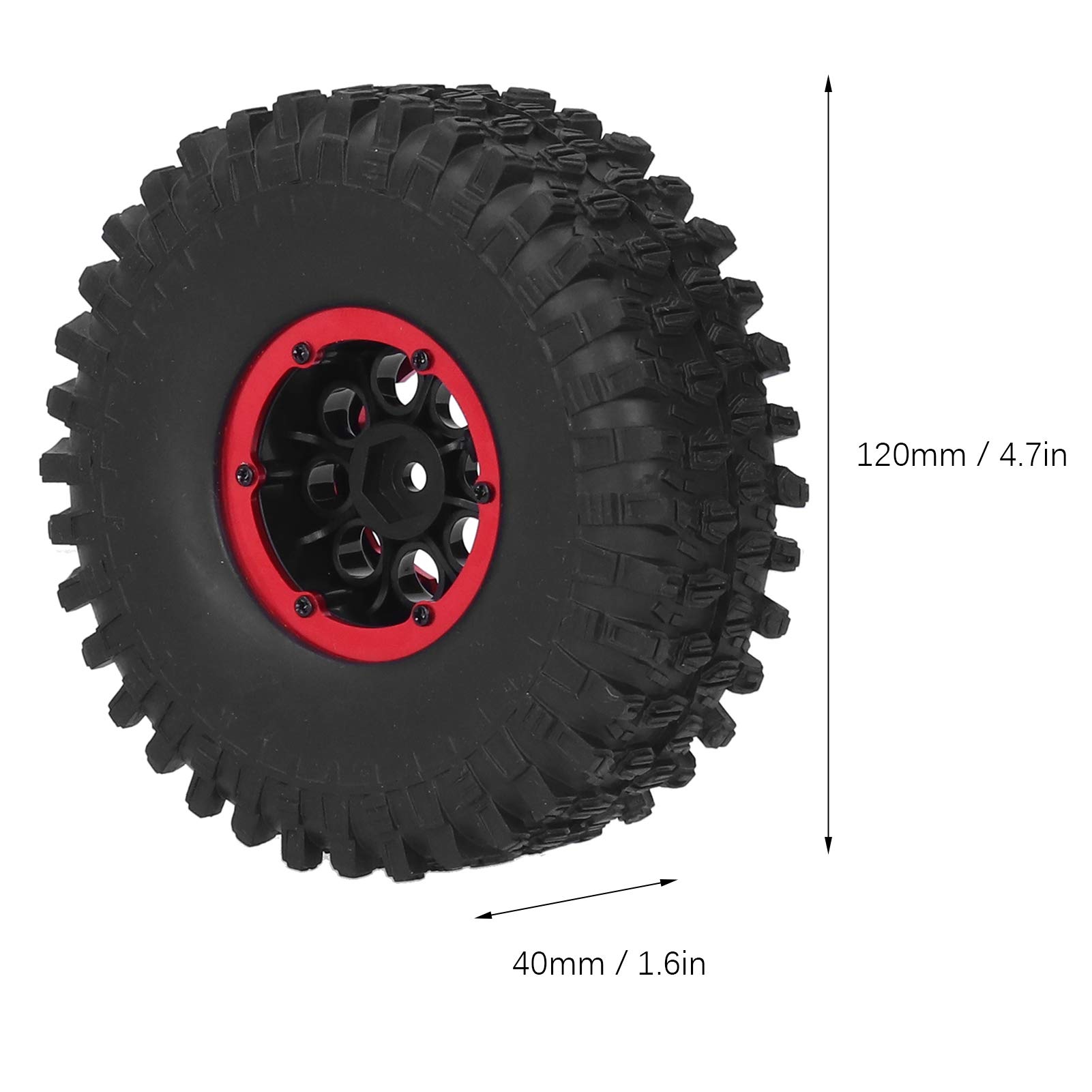 Opony wyścigowe RC 4 szt. Nadmuchiwane koła samochodu zdalnie sterowanego Amortyzacja o wysokiej przyczepności dla modeli w skali 1/10 SCX10 TRX4 TRX6 D90 Guma ze stopu aluminium (Czerwony)