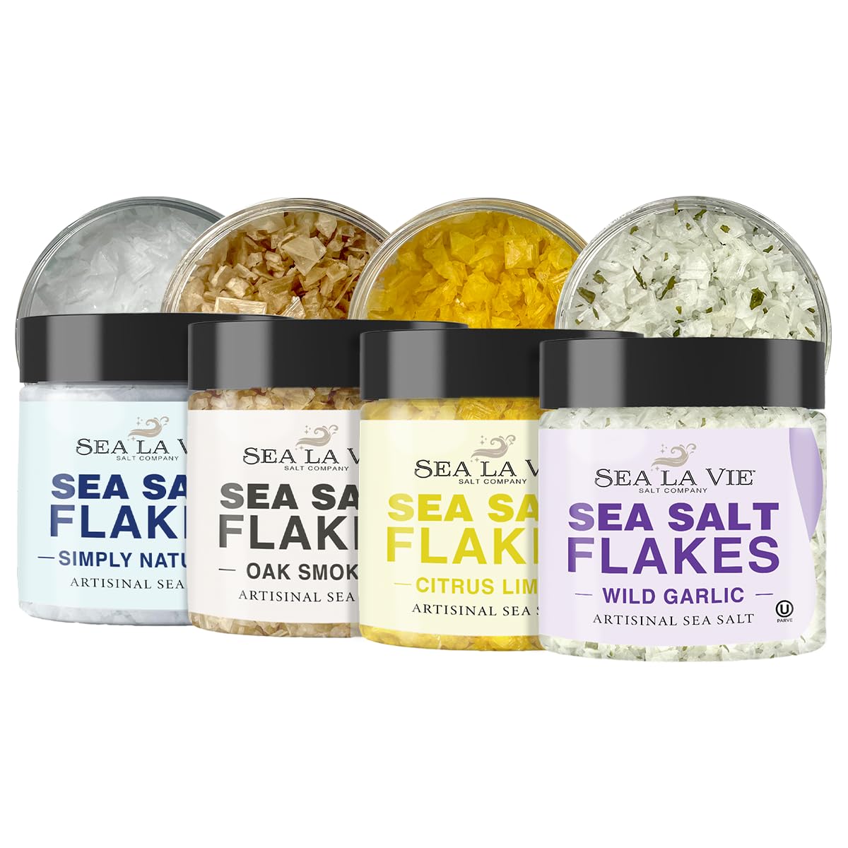 - Sea La Vie, Salt Flakes, Set of 4 x 3.5 oz, Variety Pack, Kosher Handcrafted Gourmet Flakey Finishing Salt Pyramids from the Mediterranean Sea