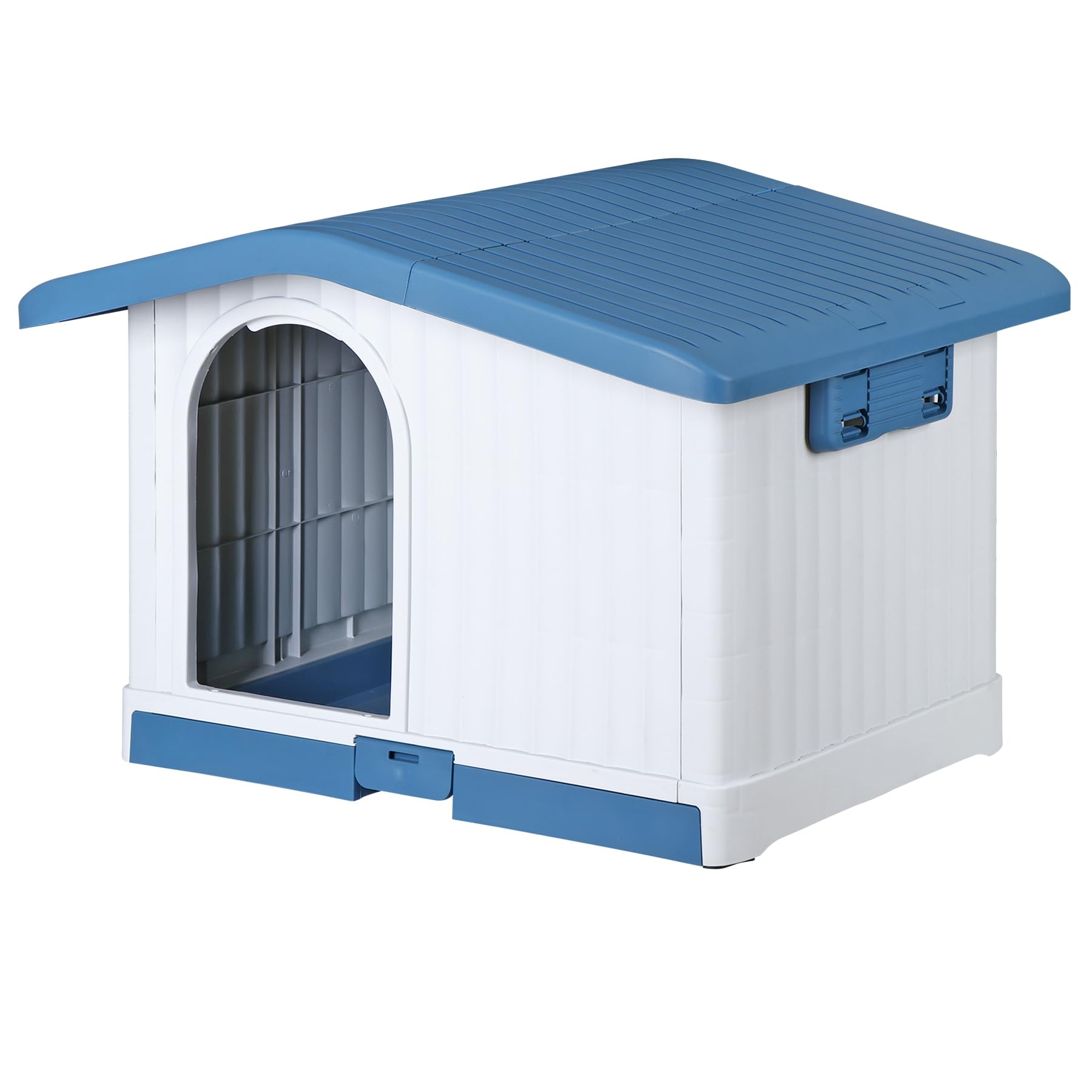 Epetlover 34.6 Inches Sturdy Plastic Dog House with Liftable Roof, Indoor Outdoor Large Pet Shelter Waterproof Puppy Kennel Crate with Bar Window and