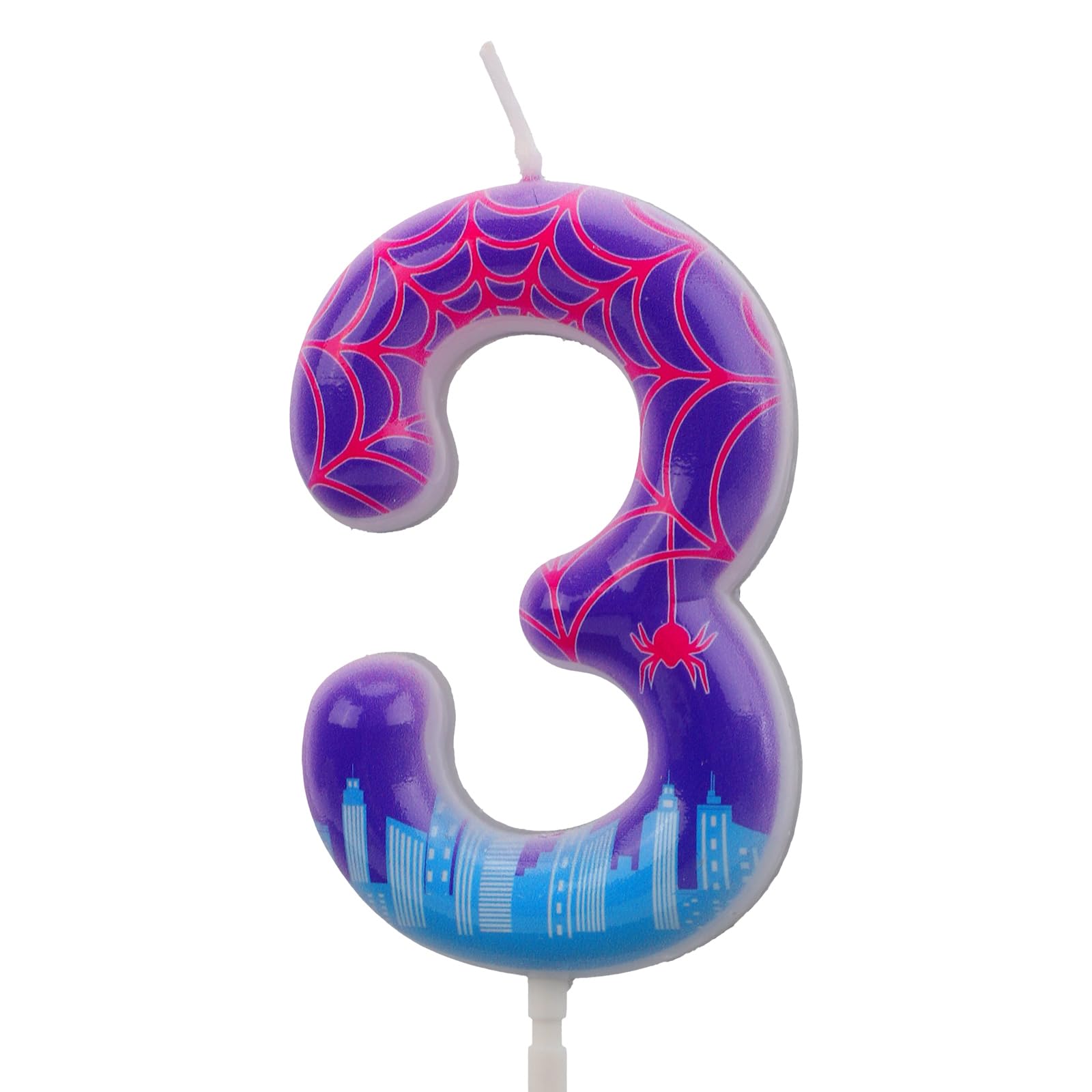 Spider Birthday Number Candle, Purple Cartoon Spider Web Cake Topper Number Candle for Party Supplies Halloween Themed Decorations (3)