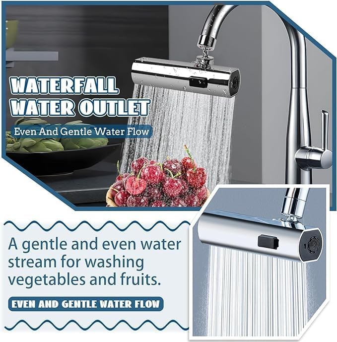 Image of 4 Modes Splash-Proof Kitchen Faucet 360 Swivel Bathroom Faucet Extender Multi Function Sink Swivelling Waterfall Tap Accessory for Washing Vegetable Fruit,Waterfall Kitchen Faucet.
