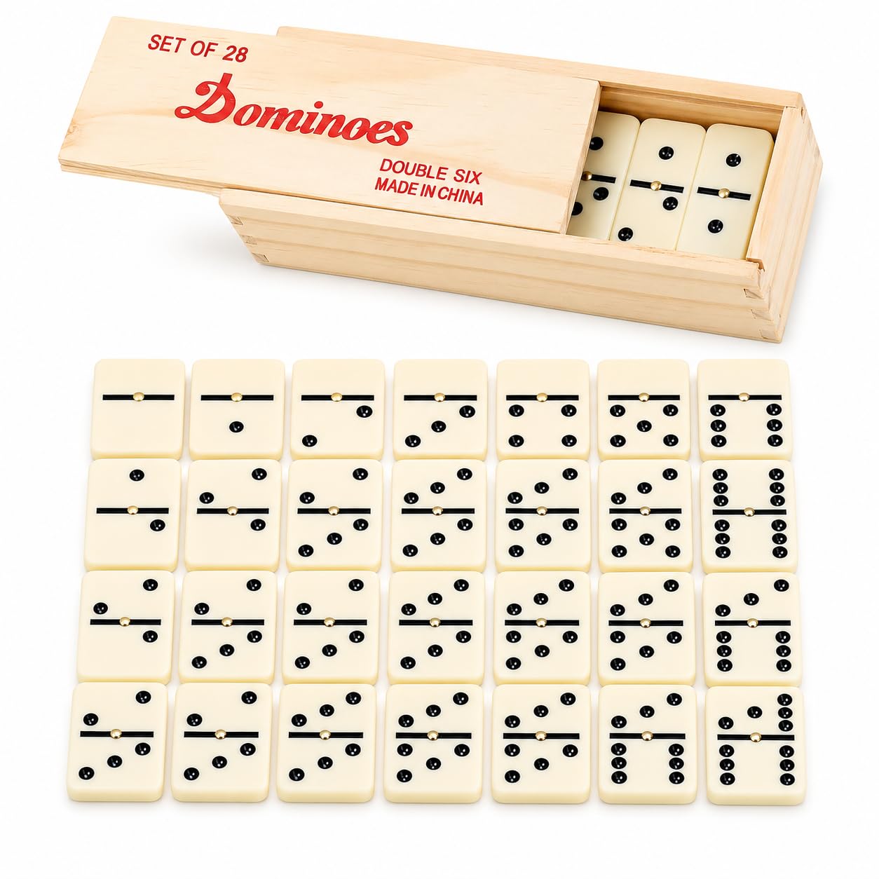 AURALIN Double 6 Dominoes Set 28 Piece Classic Game with Wooden Box