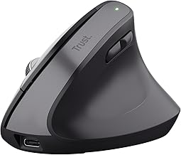 Trust Bayo+ Souris Ergonomique sans Fil Bluetooth + RF 2.4GHz, Prévention Syndrome de la Souris et Epicondylite, 70% de Plastiques Recyclés, Souris Verticale Rechargeable Multi-appareils, Noir