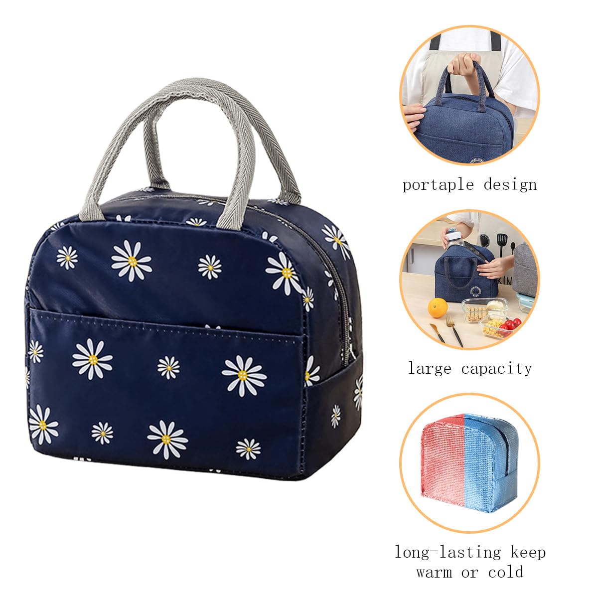 FAVORTALK Lunch Bag Adults Insulated Lunch Box for Adults Men and Women Leakproof Waterproof Cool Bag with Soft Handle Denim Lunch Bag - Image 3