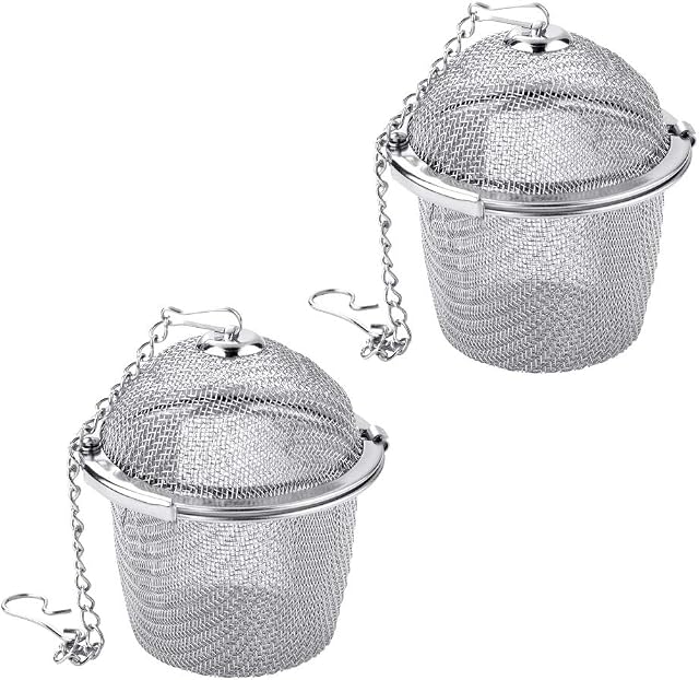 2 Pack 304 Stainless Steel Tea Strainer Tea Infuser Ball for Loose Tea Spice Infuser with Extended Chain Hook to Brew Loose Leaf Tea Spices Seasonings
