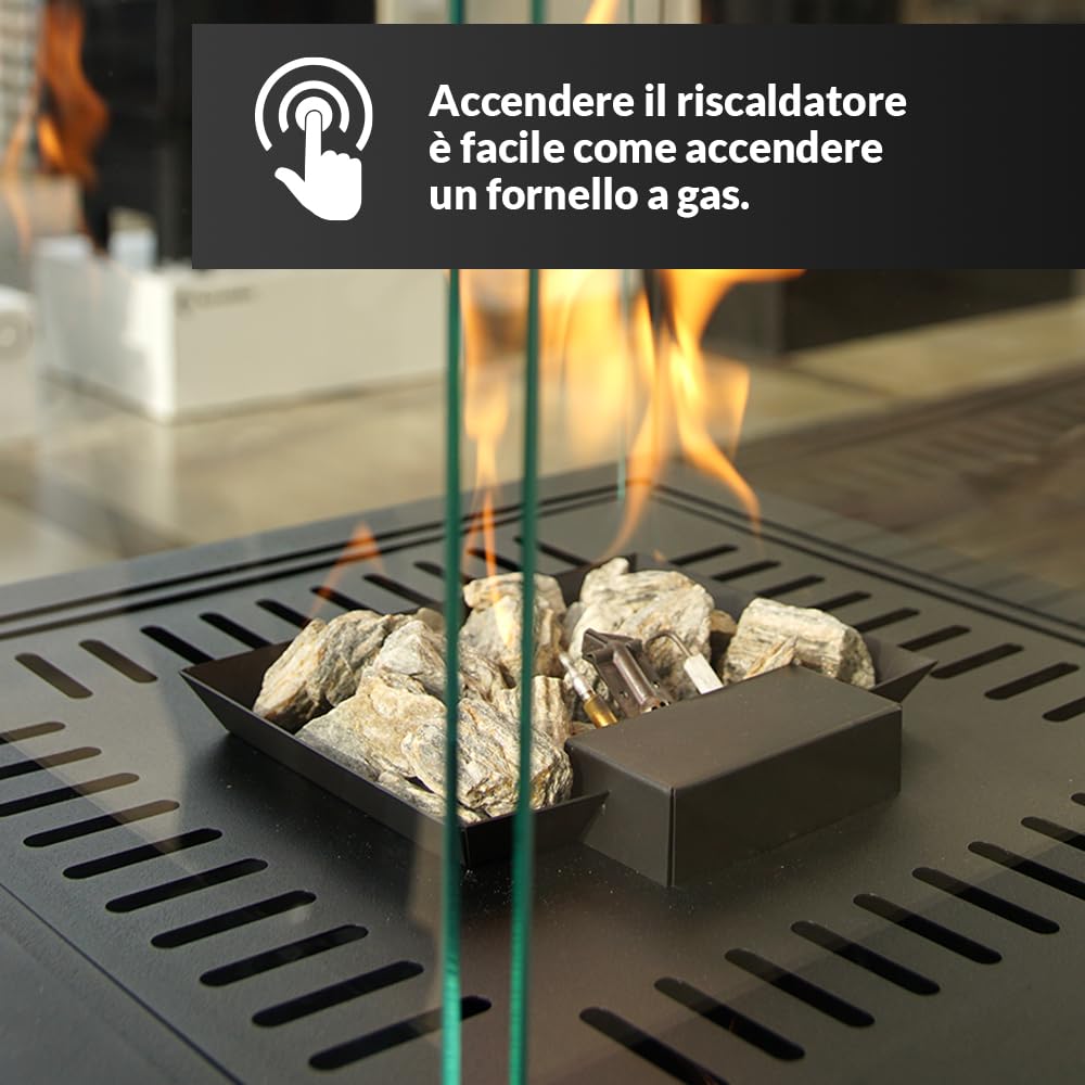 KRATKI Stufa da terrazza a gas G30/ 144,4 x 37 x 37 cm bianco Ecodesign 8,2 | Patio Light Riscaldatore a Gas Portatile 8,2 kW; Alimentato a Propano Butano G30/30mbar; Efficiente Riscaldatore per Esterni