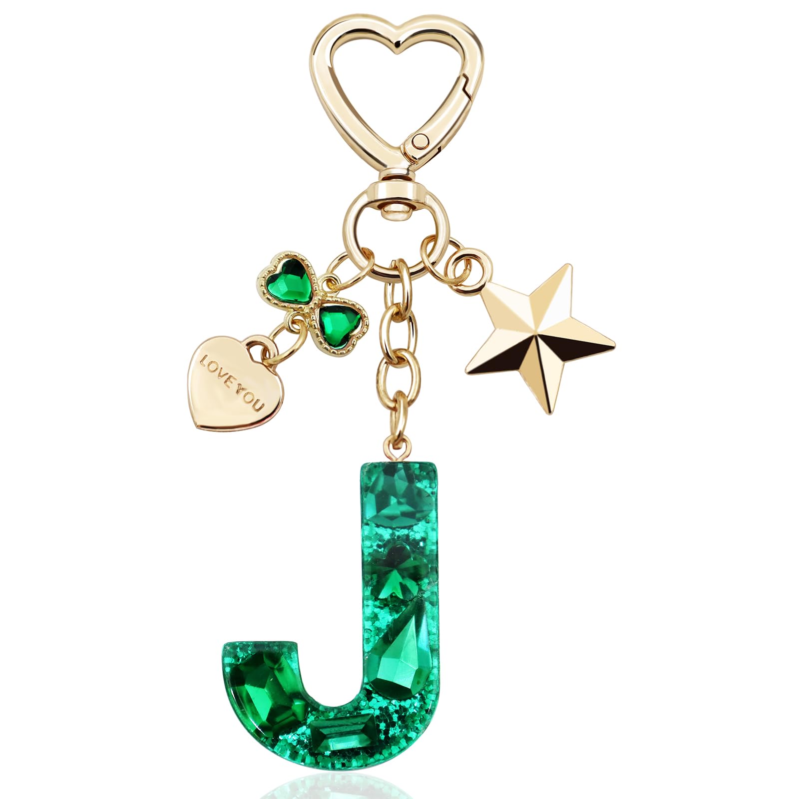 Glitter Initial Letter Keychain Gift for Women Cute Pink Resin Keychains for Bag