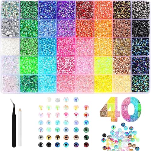 32000-Teiliges Bedazzler Kit 40 Farben Harz Strasssteinen 3mm Glitzersteine Bedazzling Kit Buntes Flatback Rhinestones für Nageldesign Gesichts-Make-Up Bastelarbeiten