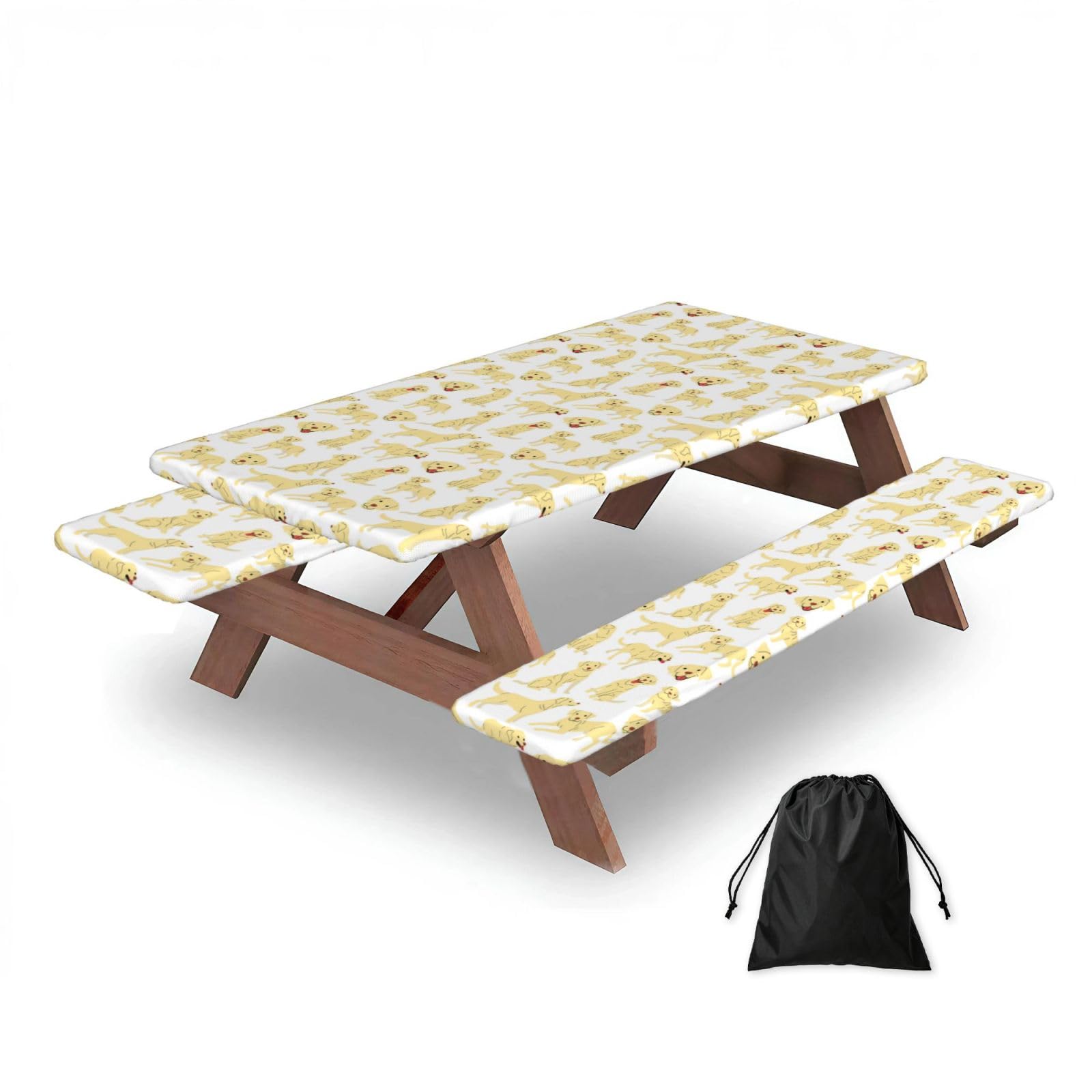 Dopklna As Picture Labrador Retriever, Picnic Table Cover With Bench Covers -Waterproof Elastic Fitted Tablecloth For Garden Camping Patio 76X152cm