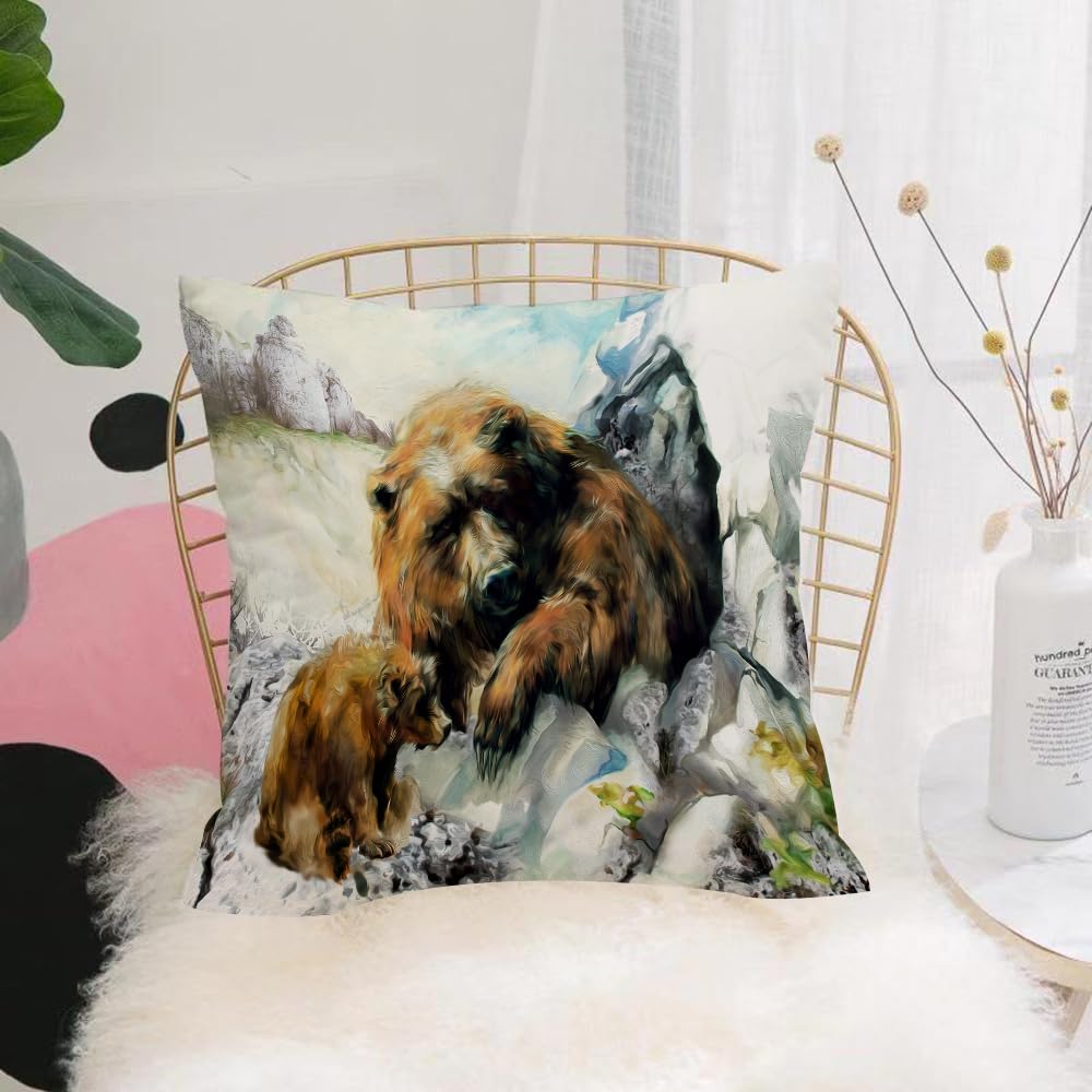 HYOSXW Cushion Cover,Throw Pillow Case Home Decorative for Living Room Bedroom Sofa Chair 16X16 Inch,Beautiful brown bear against white snowy cliffs and ice.,Pillowcase 40X40cm