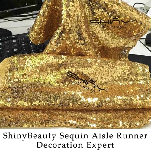 ShinyBeauty Gold Hochzeit Gang Läufer 2FTx15FT Pailletten Great Gatsby Party Dekorationen Flur Teppich Läufer Hochzeit Outdoor Strand Dekor (2FTx15FT, Gold)