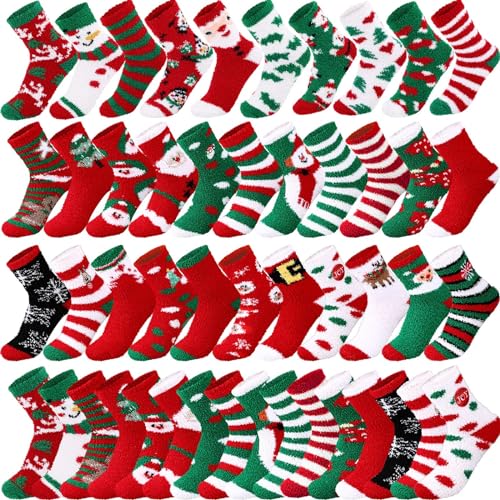 Image of Taiyin 100 Pairs Bulk Fuzzy Socks Women Gifts Fluffy Plush Winter Warm Slipper Sock Christmas Stocking Decor