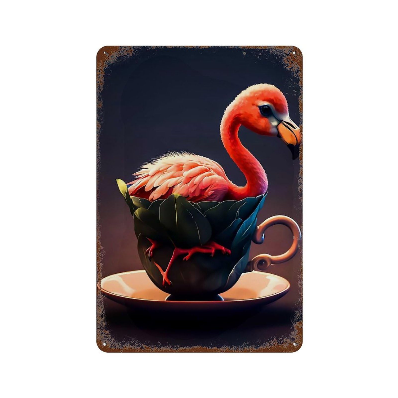 Flamingo 11.8"x7.9" Distressed Metal Wall Sign, Shabby Chic Decor for Shed, Workshop And Garage Wall Decor