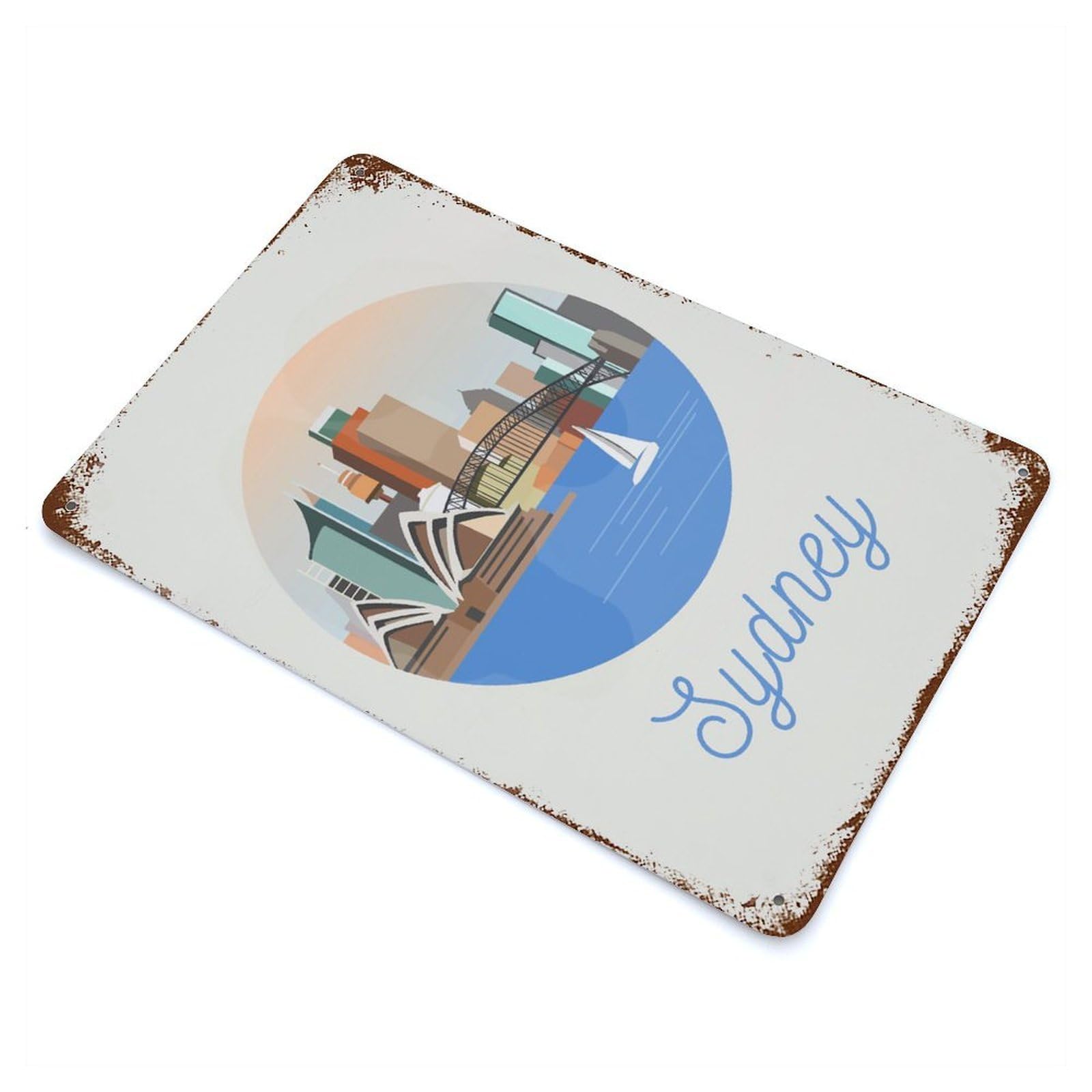 Retro Metal Sign with Sydney City Illustration Design 11.8"x7.9", for Office, Studio And Wall Decor, Retro Wall Decor